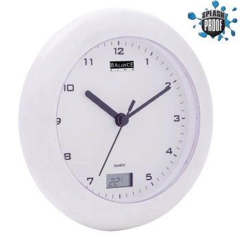 Bathroom Clock / Thermometer 17 cm Analogue White