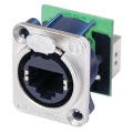 RJ45 feedthrough receptacle, D-shape metal flange with the latch lock, mounting screws included