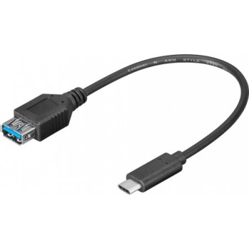 Üleminek OTG USB-C pistik - USB-A 3.0 pesa 20cm, Must