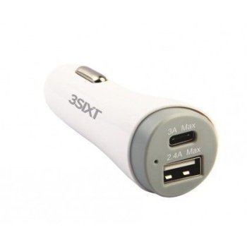 Auto USB kiirlaadija 12-24V USB A 2.4A+USB C 3.0A 20W 3SIXT