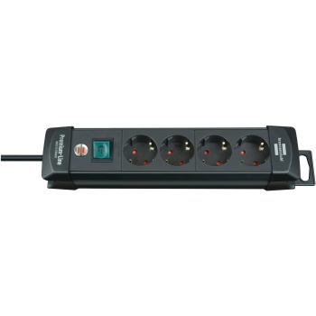 Premium-Line socket strip with 4 sockets (1.8 m cable, with switch, Made in Germany) black TYPE F