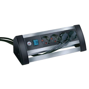 Alu-office-line Power Strip 4-way Made Of Aluminum For The Desk (with Switch And 1.8m Cable) Silver/black Type F