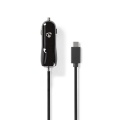 Автомобильная зарядка USB-C 12-24V 3A USB-C 1м кабель, Чёрная