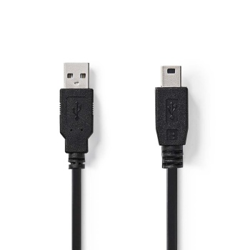 USB-A plug - Mini usb B plug cable 2m, Black