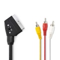 SCART-3*RCA plug+lüliti A/V cable 2m Black