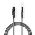 6.35mm mono plug-XLR3 socket cable 5m 6mm Grey