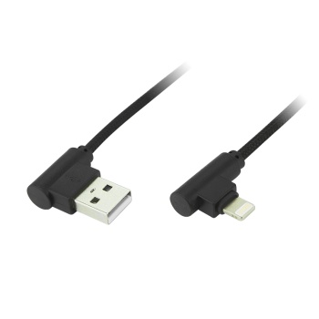 USB A 2.0 - Apple Lightning kaabel 1m must nurgaga pistikud