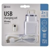 Charger 2xUSB 3.1A 15.5W + Micro USB cable and C-adapter White