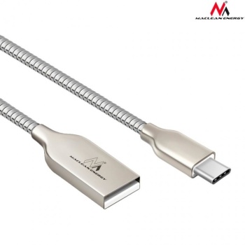 USB-A 2.0 pistik - USB-C 3.1 pistik metall kaabel 1m 2A vool Hõbedane
