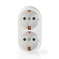 Plug wall tap to 2 Outlet sockets splitter with grounding 230VAC White