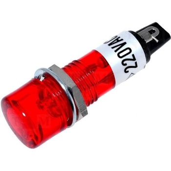 Indikaatorlamp ümar 230VAC d=10mm h=37.5/8mm Punane