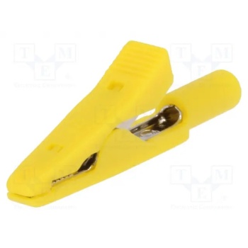 Alligator terminal/clamp isolated 42mm 10A 60VDC for tip 2mm Yellow