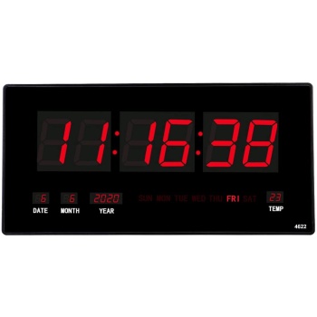 Digital wall clock, day of month and thermometer