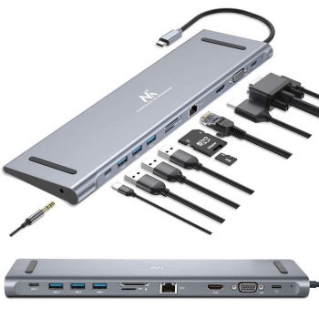 Dokkimisjaam USB-C üleminek HDMI, VGA, USB 3.0, RJ45, 3.5mm, SD/TF
