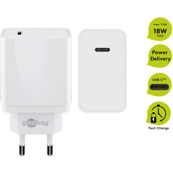 Toiteadapter laadija USB-C Power Delivery 20W 3A, Valge, plug-in iPhone