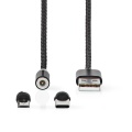 Magnetotsaga laadimiskaabel 2A Micro B ja USB-C 2m