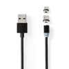 Универсальный USB кабель 2A с магнитом, наконечники Micro B и USB-C 2м