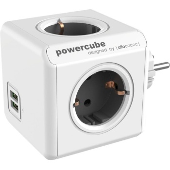 PowerCube Original 4 Sockets 16A/230V~ + 2xUSB 2.1A Grey/white