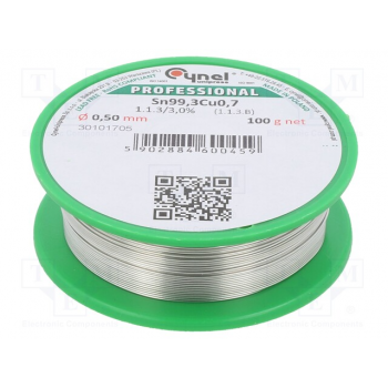 Solder tin 0.5mm 100g lead free, 0.7% copper, 3% flux