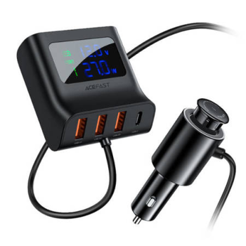 Car USB charger 90cm cable Acefast 90W display A/C black