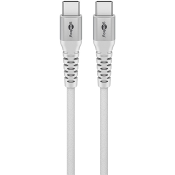 USB-C soft 4mm textile cable 2m 3A white metal connectors