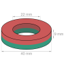 Кольцевой магнит Ø 40/22 мм, высота 9 мм, вмещает ок. 2,7 кг, феррит Y35, без покрытия