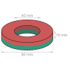 Кольцевой магнит Ø 80/40 мм, высота 15 мм, вмещает ок. 9,5 кг, феррит Y35, без покрытия