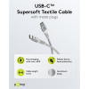 Мягкий текстильный кабель USB-C диаметром 4 мм, 3 м, 3 А, белые металлические разъемы