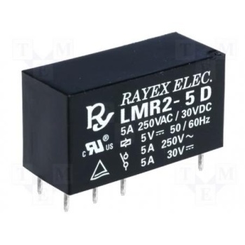 Relee 5VDC 2*NC-NO DPDT 2*5A/230VAC Rayex