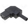 Power socket for cable with an angle to the side C13 10A
