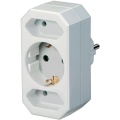 Multiple socket, socket adapter 3-way with increased contact protection (2 x Euro socket & 1 x protective contact) white