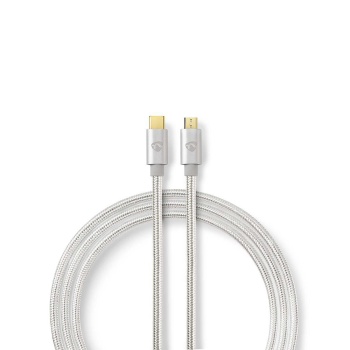 USB Cable | USB 2.0 | USB-C™ Male | USB Micro-B Male | 10 W | 480 Mbps | Gold Plated | 2.00 m | Round | Braided / Nylon | Aluminium | Cover Window Box