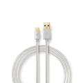 USB Cable | USB 2.0 | USB-A Male | USB-C™ Male | 15 W | 480 Mbps | Gold Plated | 1.00 m | Round | Braided / Nylon | Aluminium | Cover Window Box