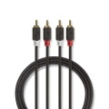 Stereo Audio Cable | 2x RCA Male | 2x RCA Male | Gold Plated | 3.00 m | Round | Anthracite | Box