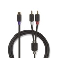 Stereo Audio Cable | 2x Rca Male | Rca Female | Gold Plated | 0.20 M | Round | Anthracite | Box