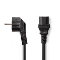 Power Cable | Plug with earth contact male | IEC-320-C13 | Angled | Straight | Nickel Plated | 2.00 m | Round | PVC | Black | Window Box