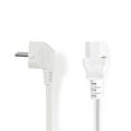 Power Cable | Plug with earth contact male | IEC-320-C13 | Angled | Straight | Nickel Plated | 10.0 m | Round | PVC | White | Polybag