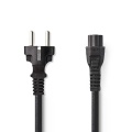 Power Cable | Plug with earth contact male | IEC-320-C5 | Straight | Straight | Nickel Plated | 3.00 m | Round | PVC | Black | Polybag