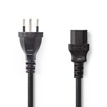 Power Cable | Ch Type 12 | Iec-320-c13 | Straight | Straight | Nickel Plated | 2.00 M | Round | Pvc | Black | Envelope