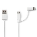 2-in-1 Cable | USB 2.0 | USB-A Male | Apple Lightning 8-Pin / USB Micro-B Male | 480 Mbps | 1.00 m | Nickel Plated | Round | PVC | White | Polybag