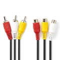 Composite Video Cable | 3x RCA Male | 3x RCA Female | Nickel Plated | 480p | 2.00 m | Round | PVC | Black | Envelope