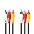 Composite Video Cable | 3x RCA Male | 3x RCA Male | Nickel Plated | 480p | 1.50 m | Round | PVC | Black | Box