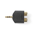 Stereo Audio Adapter | 3.5 mm Male | 2x RCA Female | Gold Plated | Straight | ABS | Black | 10 pcs | Polybag
