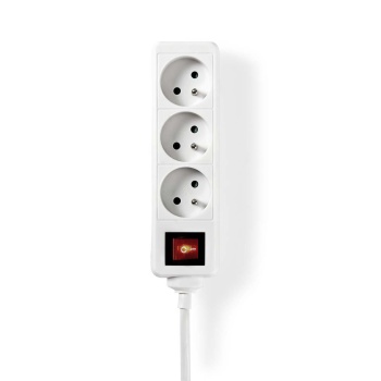 Extension Socket | Type E (CEE 7/6) | 3-Way | 1.50 m | 3680 W | 16 A | Kind of grounding: Pin Earth | 230 V AC 50/60 Hz | Socket angle: 45 ° | H05VV-F 3G1.5mm² | On/Off switch | White