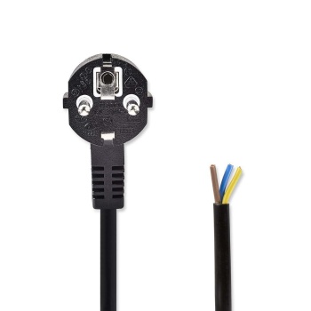Power Cable | Plug With Earth Contact Male | Open | Straight | Straight | Nickel Plated | 1.80 M | Round | Neoprene | Black | Envelope