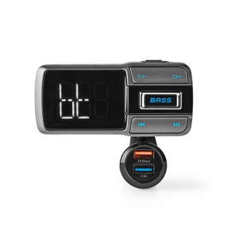 Car FM Transmitter | Gooseneck | Hands free calling | 2.0 " | LED Screen | Bluetooth® | QC 3.0 / 5.0 V DC / 2.4 A | Fast charging | Bass boost | Google Assistant / Siri | Black / Grey
