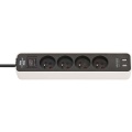 Ecolor power strip with USB 4-way white/black 1.50 m H05VVF3G1.5 TYPE E