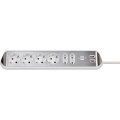 Estilo 6-way Corner Socket Strip With High-quality Stainless Steel Surface For Kitchen And Office (desk Socket With 4x Protective Contact Sockets, 2x Euro Sockets, Incl. Usb Charging Function) Silver / White Type F