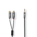 Stereo Audio Cable | 3.5 mm Male | 2x RCA Female | Gold Plated | 0.20 m | Round | Grey / Gun Metal Grey | Cover Window Box