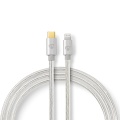 Lightning Cable | USB 2.0 | Apple Lightning 8-Pin | USB-C™ Male | 480 Mbps | Gold Plated | 1.00 m | Round | Braided / Nylon | Aluminium / Silver | Cover Window Box